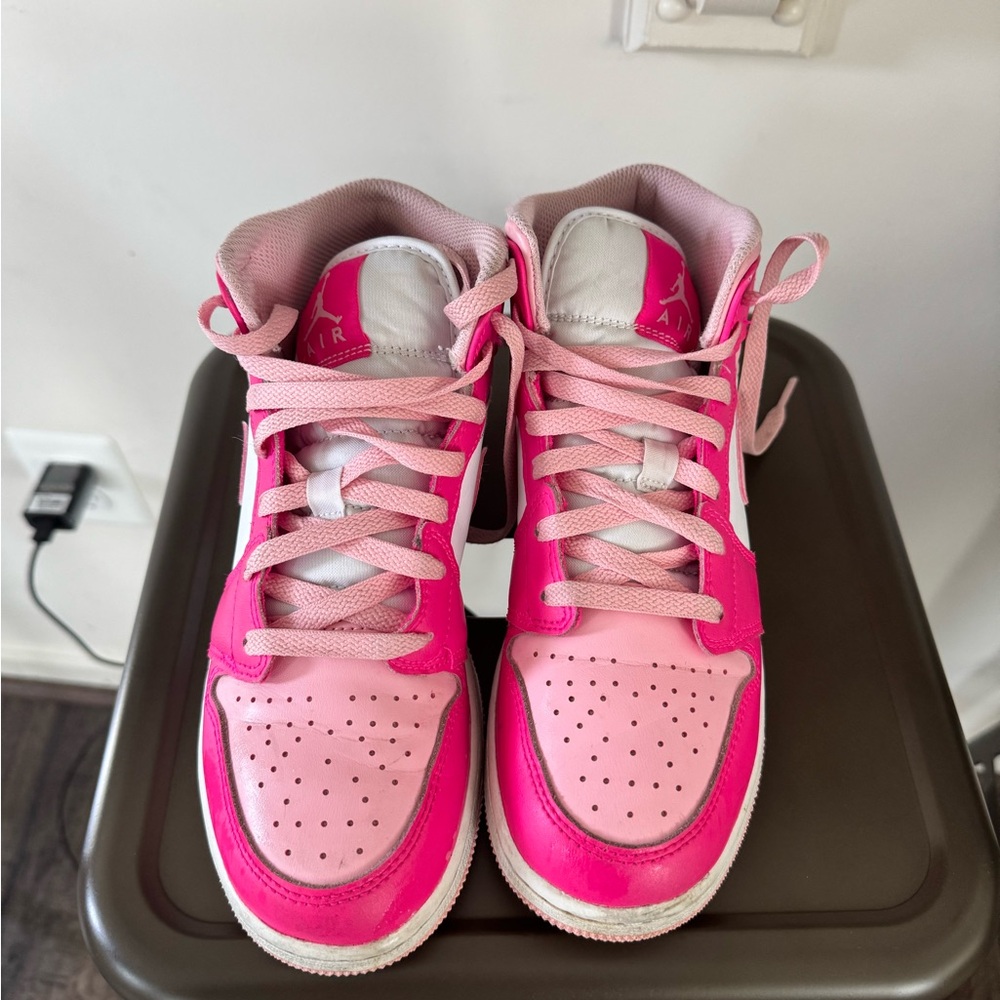 Jordan Pink and White High-Top Sneakers